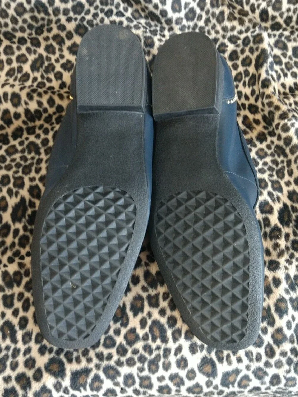 Women's Navy Leather Studded Loafers